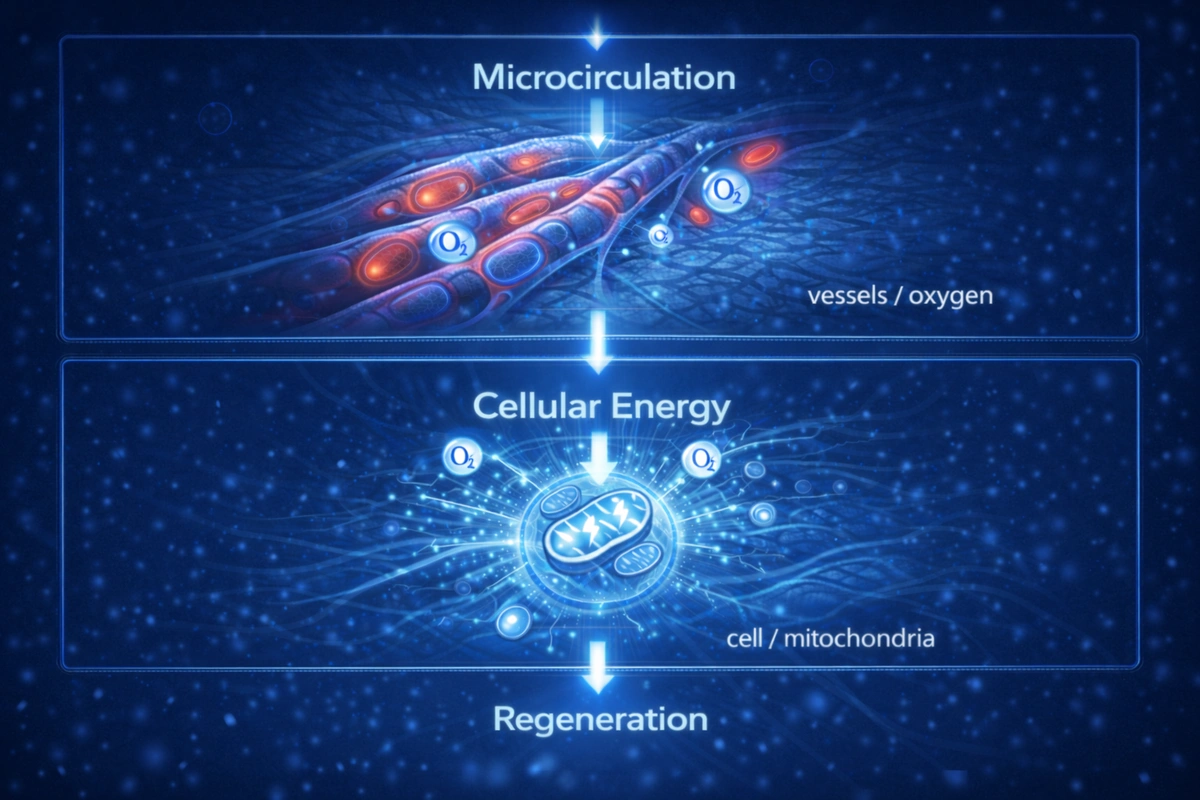 Diagramm der zellulären Energie, des Stoffwechsels und der Geweberegeneration bei der HILT-Therapie
